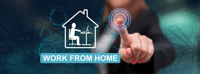 Woman touching a work from home concept