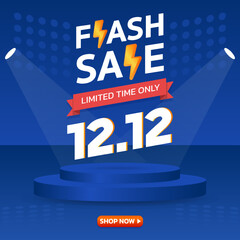 12.12 Flash Sale Shopping day. Special offer with realistic podium. Banner background vector illustration