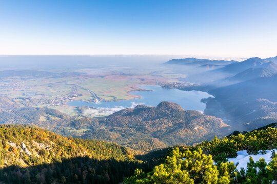 Germany, Bavaria, View of Lake Kochel and surrounding mountains