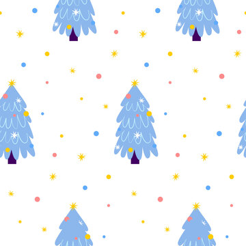 Baby Christmas Tree Seamless Pattern. Illustration of Cartoon Style Greeting Seasonal Holiday Background.