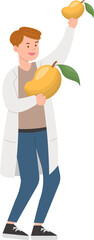 Male paramedic or doctor or nurse or scientist with mango, healthy fruit