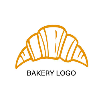 Vector hand drawn croissant logo design template