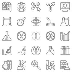 Chemistry and Science outline icons - Chemical vector symbols
