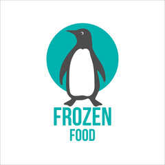Obraz premium Frozen product premium quality logo with penguin. Food package label, storage instruction vector design