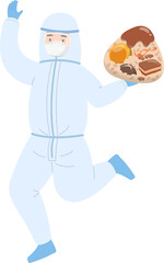Paramedic or scientist or medical specialist wearing isolation gown with Chinese festival Dragon Boat Festival with traditional food Zongzi