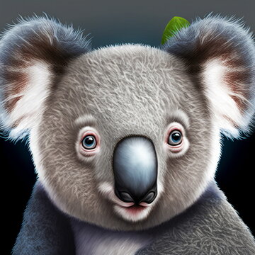 Beautiful koala portrait. AI generated photorealistic illustration. Not based on original images, characters or people
