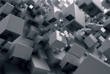 Abstract background with gray cubes. Dynamic wallpaper with balls or particles. Digital art	
