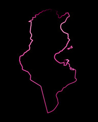 Vector isolated illustration of Tunisia map with neon effect.