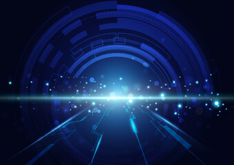 Abstract technology blue light rays with dots and sparks effect vector illustration.