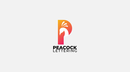 P Peacock Logo. Letter P with the Shape of a Peacock