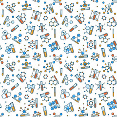 Chemistry vector colored Seamless Pattern with Test Tube and Formula symbols