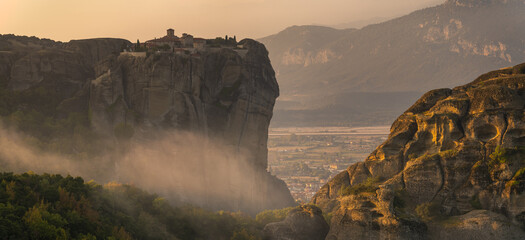 Meteora, Greece-Panorama of mountain scenery of rocks and monasteries