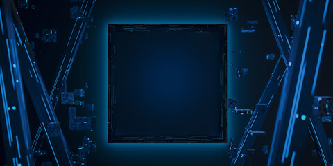 Ultra hd sci-fi bluelight neon Black background abstract 3d texture black  background space wallpaper,  3d rendering.