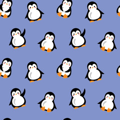 Winter pattern with cute penguins. Vector illustration. Background