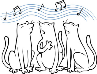 Katzen singen zur Musik die Melodie eines Liedes im Chor 