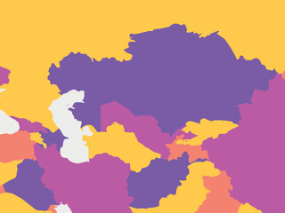 Central Asia blank map. High detailed political map of central asian region