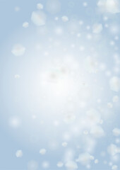 Vector Magical Glowing Background with Silver and Purple Falling Hexagon on Blue. Falling Snow. Glittery Confetti Frame. Christmas and New Year Design. Winter Sky with Bokeh Snowfall.