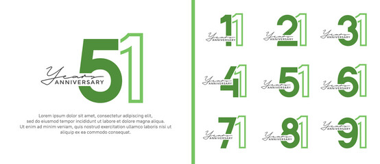 set of anniversary logo style flat green color on white background for celebration