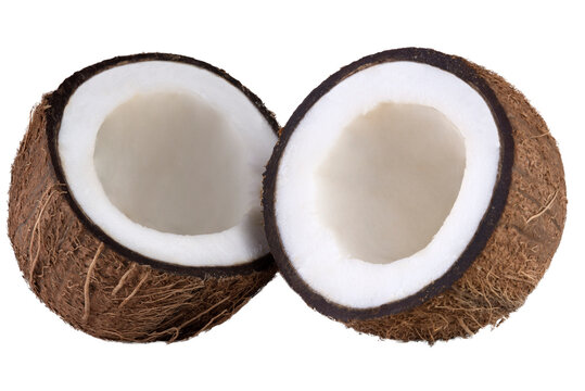 Two parts of a coconut isolated on a transparent background.