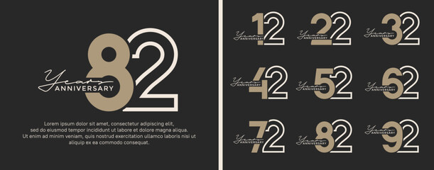 set of anniversary logo style flat gold and white color for celebration