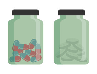 Medical bottle with label. Pill flat icon isolated on white background. Flat vector illustration. 