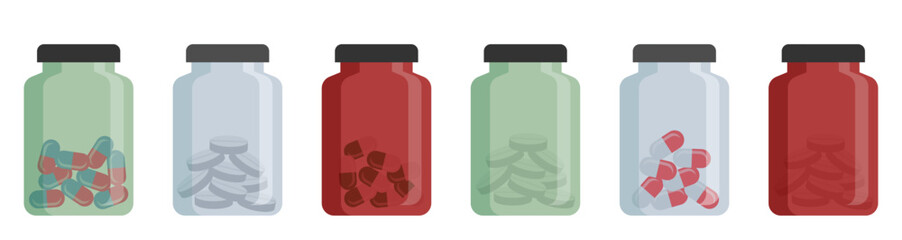 Medical bottle with label. Pill flat icon isolated on white background. Flat vector illustration. 