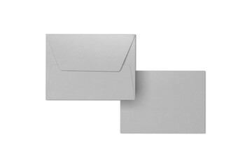 Empty blank greeting or invitation card with envelope flat lay top view mockup template. Isolated on white background with shadow. Ready to use for your design or business.3d rendering.