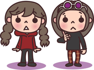 秋冬な服装の若い女性ふたりセット