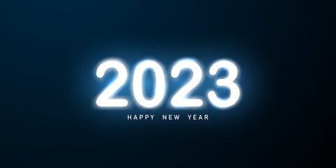happy new year 2023 background design with neon lights font vector illustration