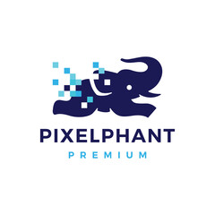 Elephant pixel tech Jumping Logo vector Icon Illustration