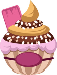 Chocolate cupcake with pink chocolate bar decoration and sprinkles