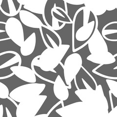 Vector Illustration of white doodle leaves isolated on a gray background, Seamless pattern