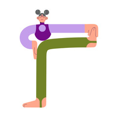 Girl stretching body in Hand to Big Toe position, yoga asana. Woman exercising in balance pose, posture. Female training for health, wellness. Flat vector illustration isolated on white background