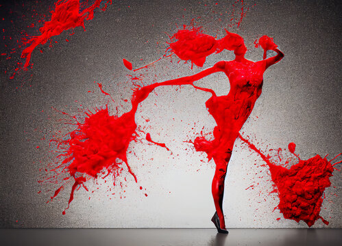 Silhouette of a dancer bleeding because of domestic violence against women and feminicides.