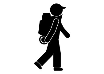 キャンプや登山を楽しむバックパッカーのピクトグラム。
