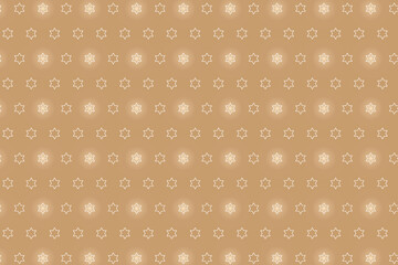 Seamless pattern of white stars combined with white outlines of stars on warm brown background