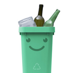 PNG file no background Smiling garbage can full of glass waste