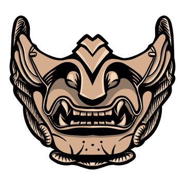 recommend clip art: Japanese samurai mask - hand drawn - Out line