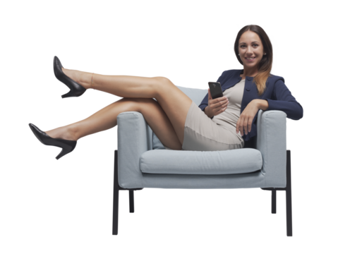 PNG file no background Confident businesswoman sitting with feet up