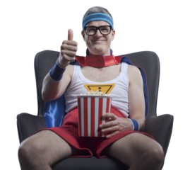 PNG file no background Funny superhero watching movies