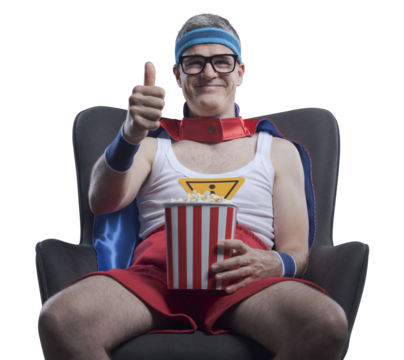 PNG file no background Funny superhero watching movies