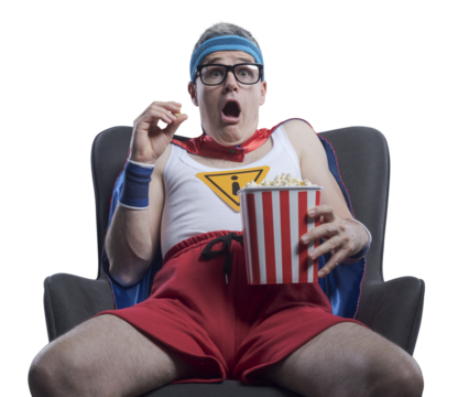 PNG file no background Funny superhero watching movies - Powered by Adobe