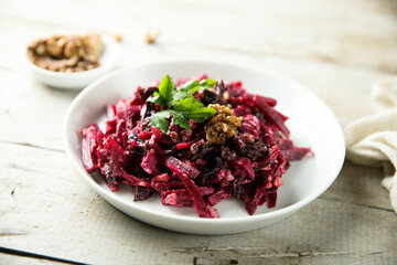 Healthy beetroot salad with walnut
