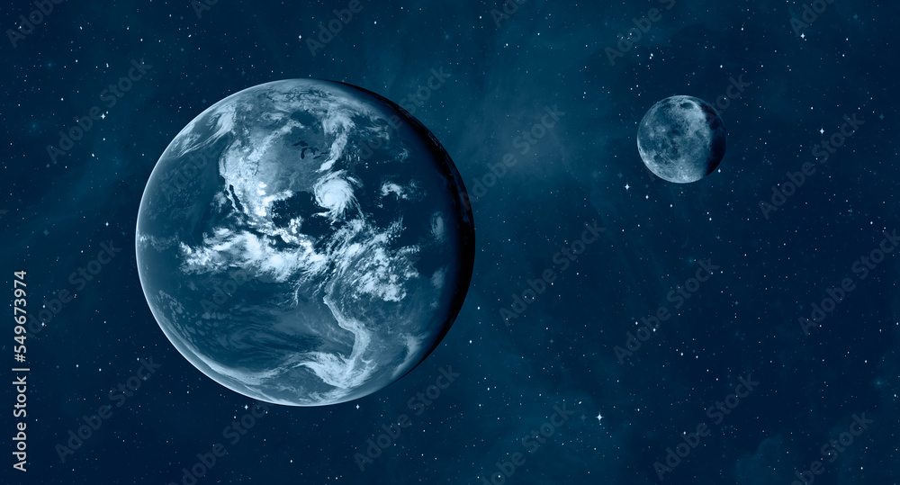 Poster View of Earth from outer space with millions of stars around it Milky Way galaxy in the background