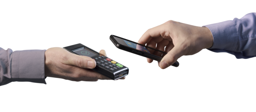 PNG file no background Man paying with his smartphone - Powered by Adobe