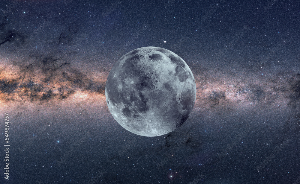 Aufkleber panorama view universe space of milky way galaxy with stars on a night sky background and super full