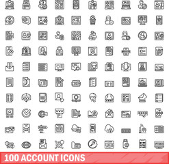 100 account icons set. Outline illustration of 100 account icons vector set isolated on white background
