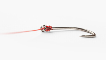 fishing hook with fishing line on white background