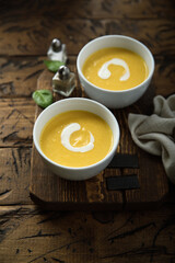 Traditional pumpkin soup with cream