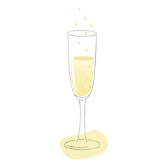 Champagne in a grass illustration, sparkling wine illustration.